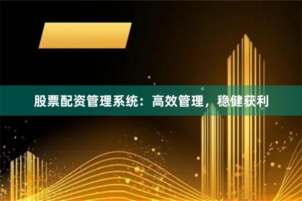 股票配资管理系统:高效管理,稳健获利